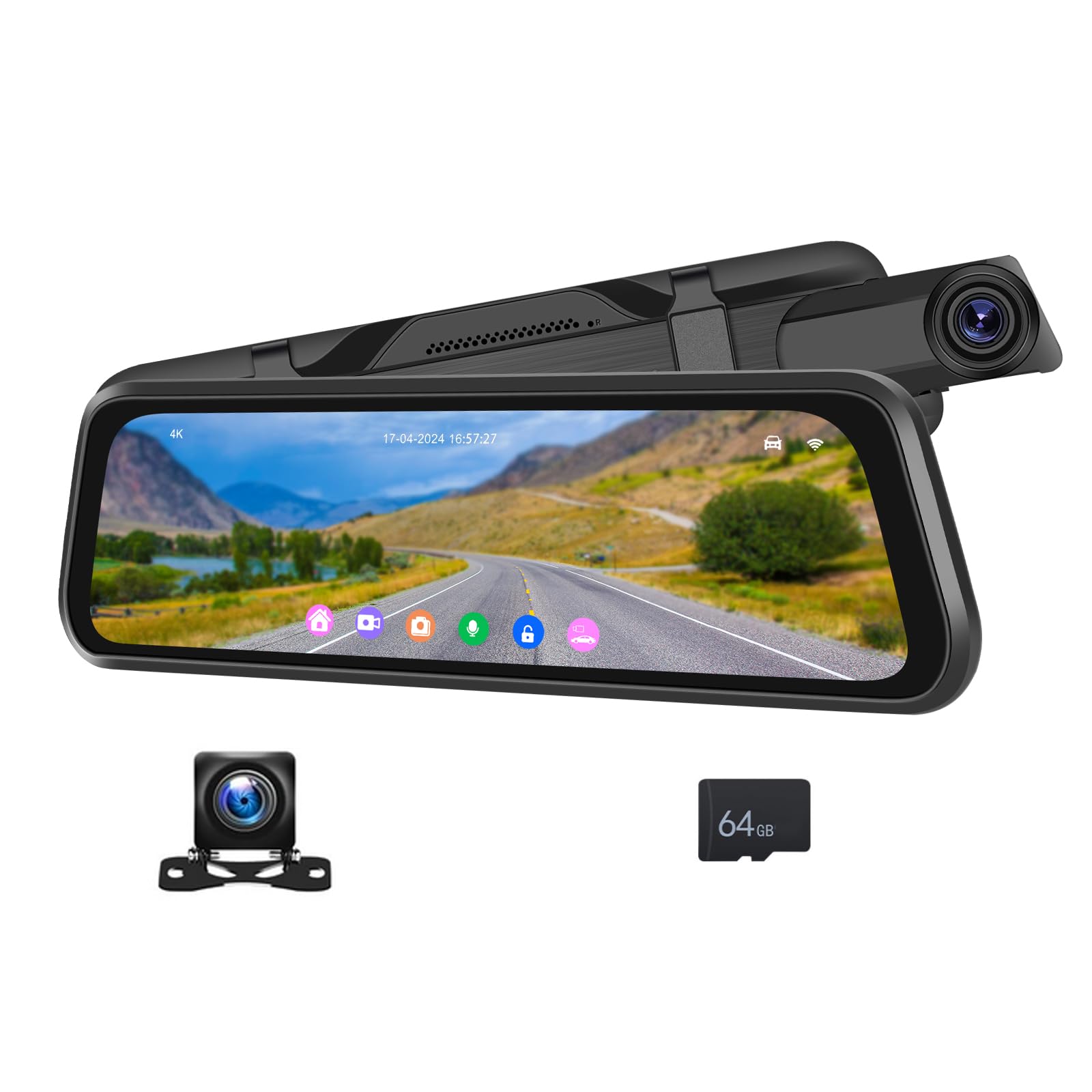 Photo 1 of 4K Mirror Dash Cam Front and Rear View Dual Cameras 9.66 inch HD Rearview Mirror for Cars & Trucks Driving Recorder GPS Positioning BSD G Sensor Parking Assistance Monitoring Waterproof Night Vision