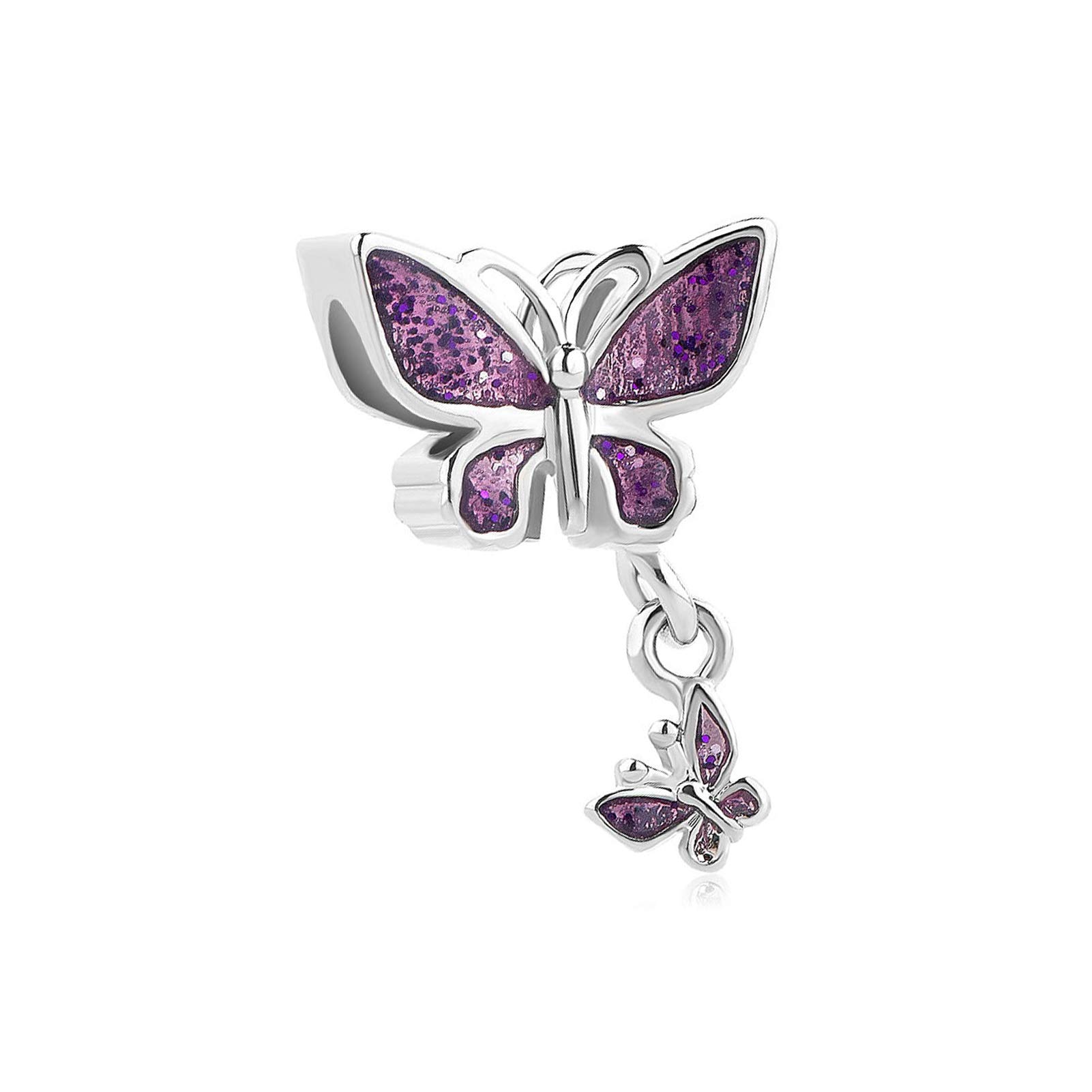 Women Purple Butterfly Dnagle Charm Compatible with Pandora Charm Bracelets February Birthstones Butterflies