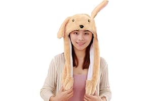 JASHEM Funny Brown Bunny Ear Hat Moving Jumping Rabbit Ears Hat Bunny Plush Hat Cap for Women, Girls, Kids Cosplay Halloween Christmas AnimalCostume Accessories