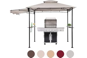 FAB BASED 5x8 Grill Gazebo, Outdoor BBQ Grill Patio Canopy with Extra Shadow & LED Lights, Barbeque Gazebo Canopy (Grey)