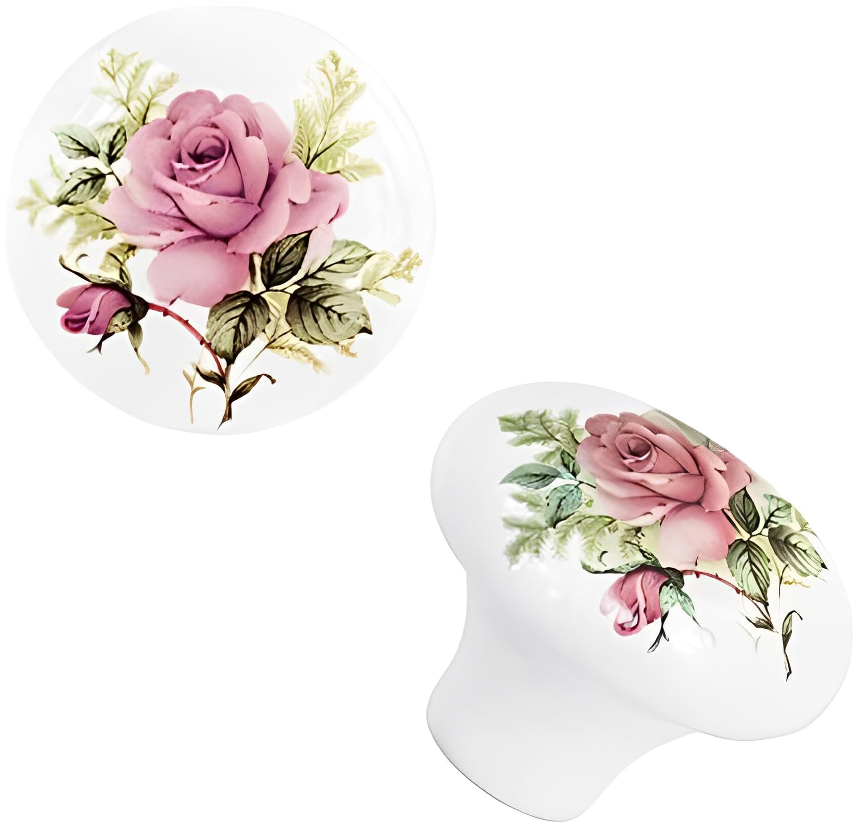 BlocksTool Vintage Ceramic Flower Roses Drawer Pull Knobs, Pack of 8 (37mm, White)