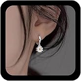 Xduargs Boho Daisy Flower Dangle Earrings Silver Little Flower Drop Earrings Vintage Resin Daisy Hoop Earring Minimalist Cut Floral Blossom Huggie Earring Jewelry for Women