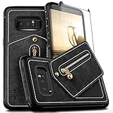 Zizo Nebula Wallet Series Compatible with Samsung Galaxy Note 8 Case with Tempered Glass Screen Protector Leather Folio Card Slots Black