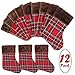 Partybus Mini Christmas Stockings 9 Inch 12 Pack, Small Rustic Plaid Xmas Decorations with Faux Fur Cuff, Bulk Gift Card Holders Treat Bags for Family Dog Cat