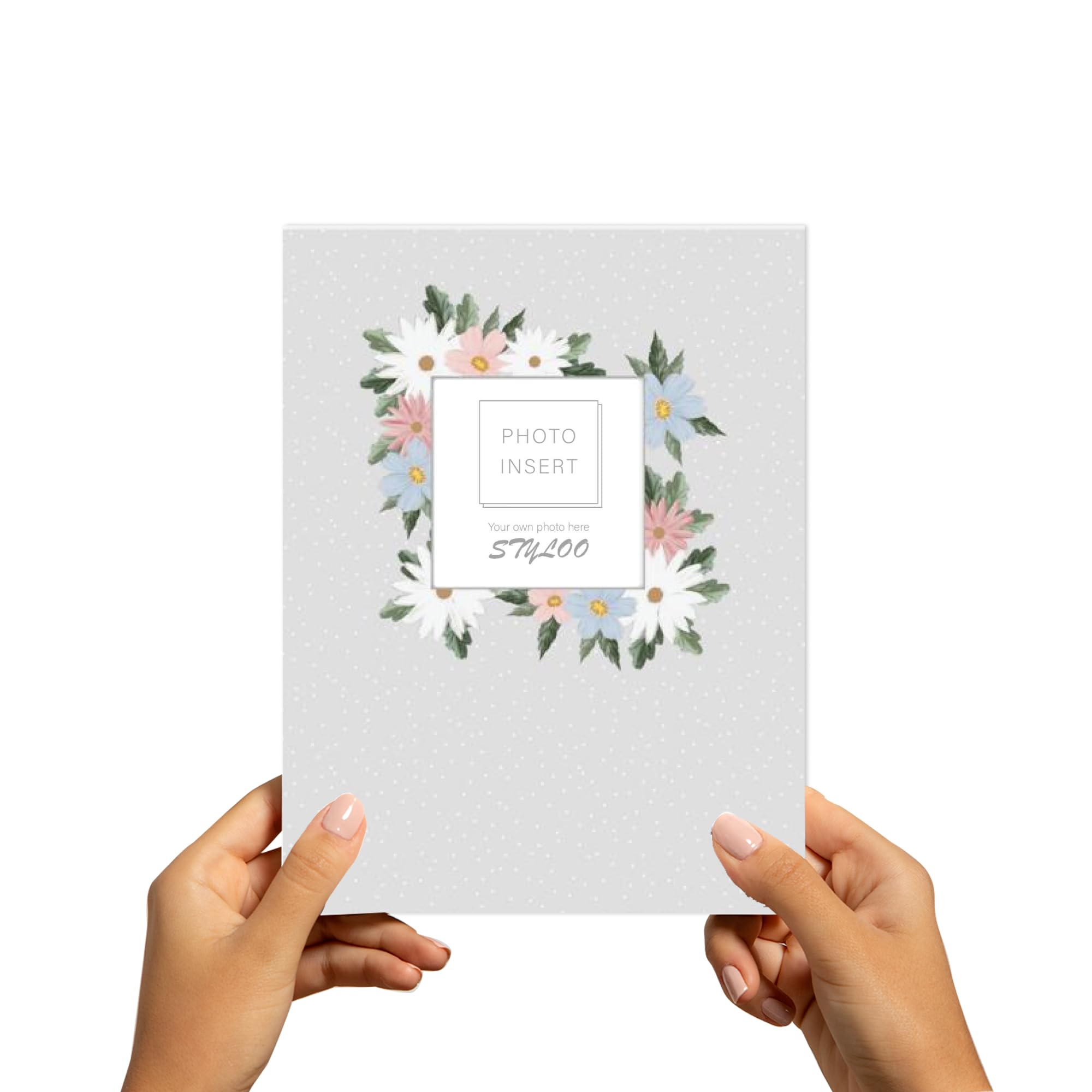 Styloo Small Photo Album for 100 Photos of 6x4 Inch, Mini Album with Window on Front Cover - Moisture-Resistant Slip-In Pockets, Hard Glossy Cover (Grey)