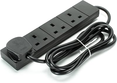 Status 4 Socket Extension Lead 2m Black 13A Power Strip S4W2MBL1PK4