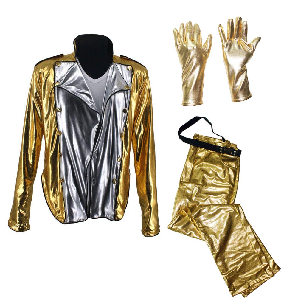 Thriller9 Michael MJ History Bad Golden Spandex Double Breasted Woven Jacket Pants Full Set