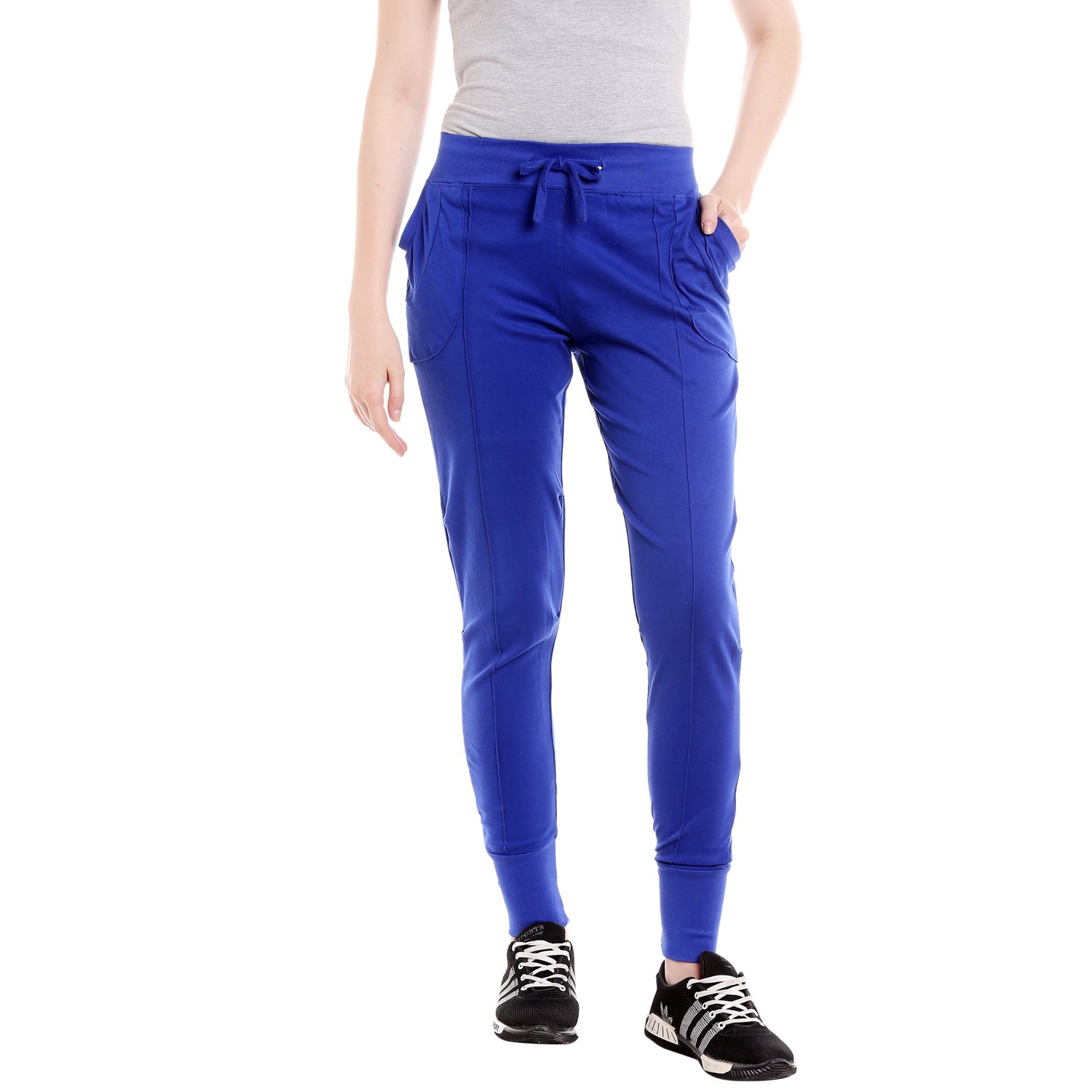 campus sutra solid women's royal blue trackpant