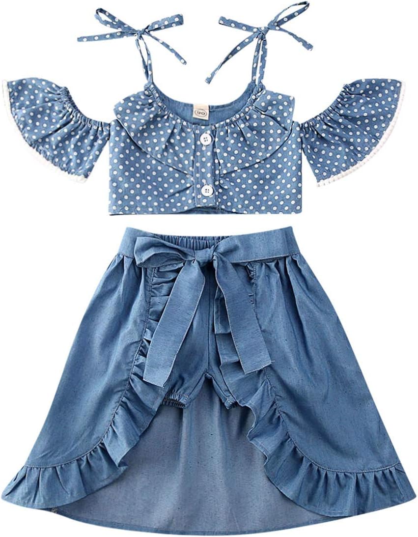 VISGOGO Toddler Baby Girls Outfits Clothes Set Halter Crop Tops + Flamingo Short Pants