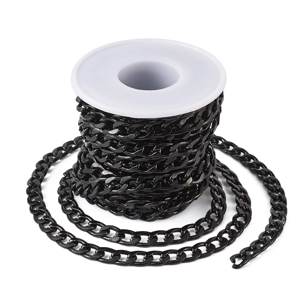 Beadthoven 16.4Ft Aluminium Curb Chains Black Twisted Metal Bracelets Necklaces Link Chains with Spool 12x7mm Round Curb Chain for Jewelry Making