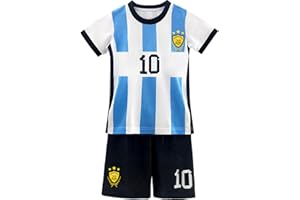Anclecy Kids' Argentina Portugal National Team Soccer Jersey Set Number 10 7, Youth Football Shirt Shorts for Training Match