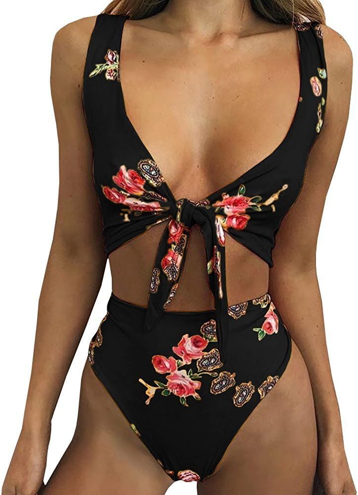 Gemijack Womens One Piece Swimsuits Floral High Waisted Thong Brazilian Bikini Bathing Suits