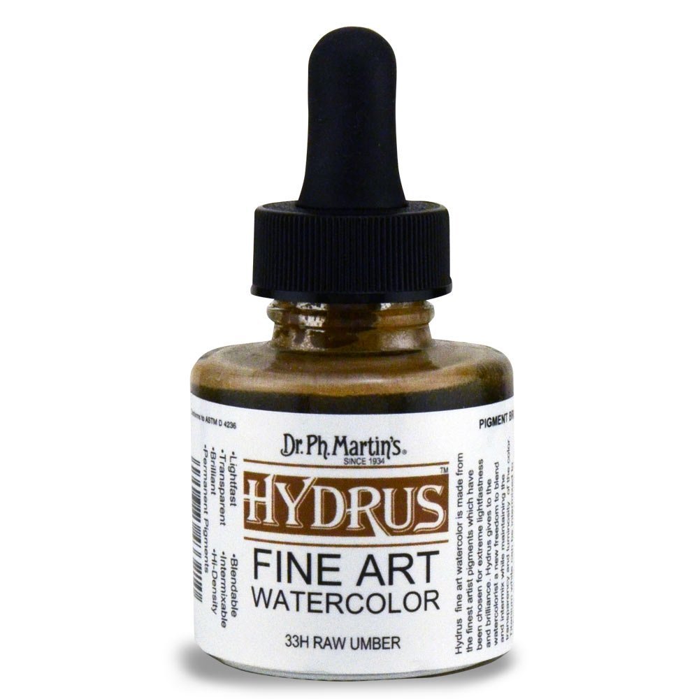 Dr. Ph. Martin's Hydrus Fine Art (33H) Watercolor Bottle, 1.0 oz, Raw Umber