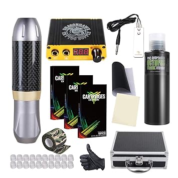 Dragonhawk Tattoo Pen Kit Rotary Tattoo Machine Carbon Fiber Frame Machine Tattoo Power Supply Tattoo Needles