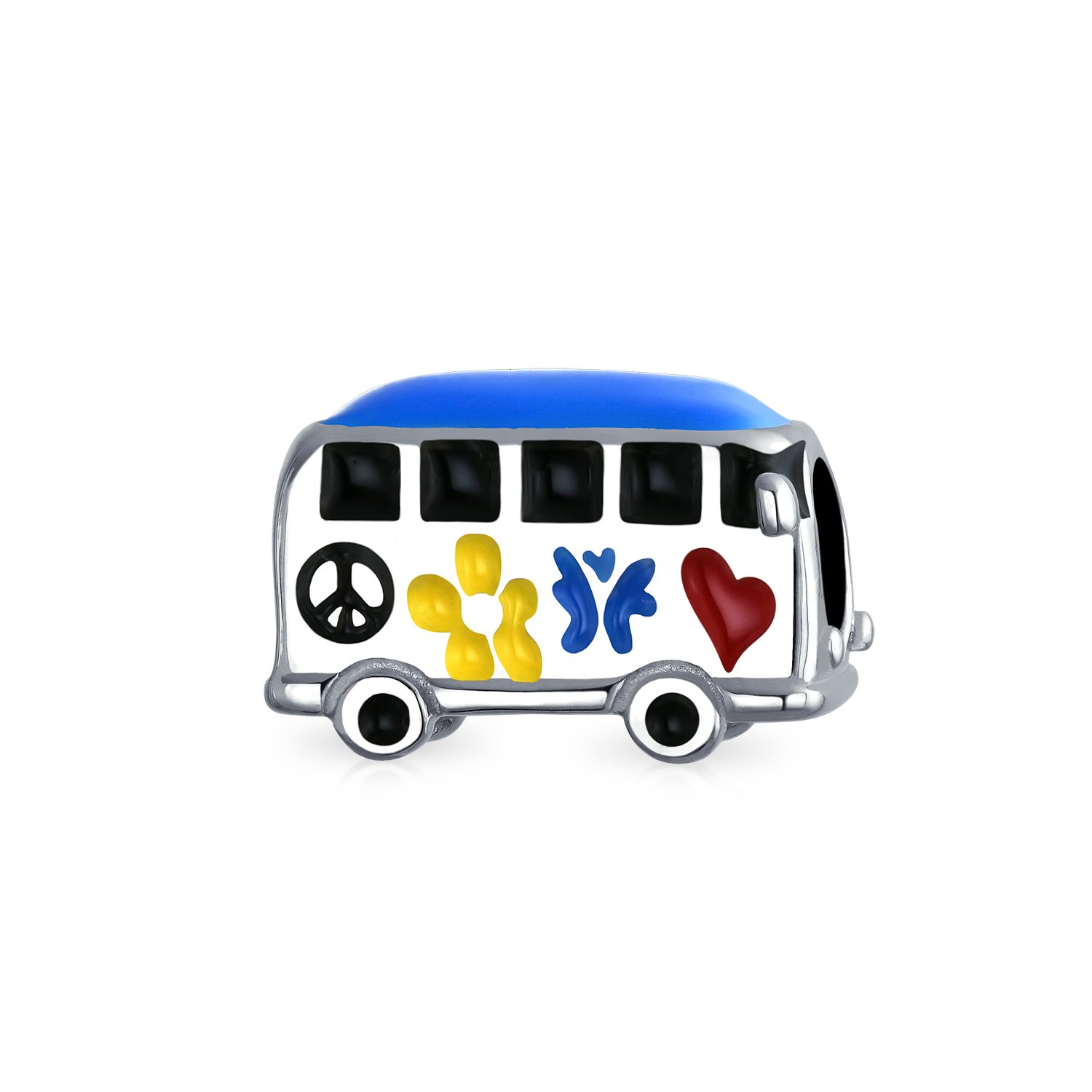 Bling Jewelry Multi Color Retro 1960'S Peace Love Hippie Volk Wagon Van Bus Charm Bead For Teen Women Enamel .925Sterling Silver Fits European Bracelet