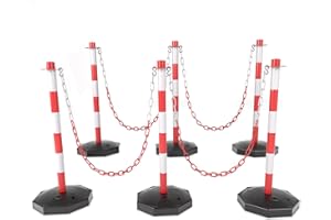 Outspurge 6 Pack Traffic Barricade Delineator Post with Fillable Base, Crowd Control Barriers, Cones for Parking Lot, Adjustable Stanchions with 5.4FT Plastic Chain Outdoor and Indoor (Red+White)