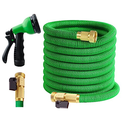 100ft Garden Hose, ALL NEW Expandable Water Hose with 3/4 Solid Brass Fittings, Double Latex, Reinforced Fabric Casing- Flexible Expanding Hose (100FT)