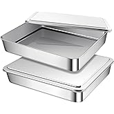 Funnymoom 2 Sets Stainless Steel Cake Pan with Lid 9 x 11 Inch Rectangle Bread Loaf Pans with Cover Rectangle Baking Bakeware for Bread Cake Brownies, Dishwasher Safe (Classic Style)