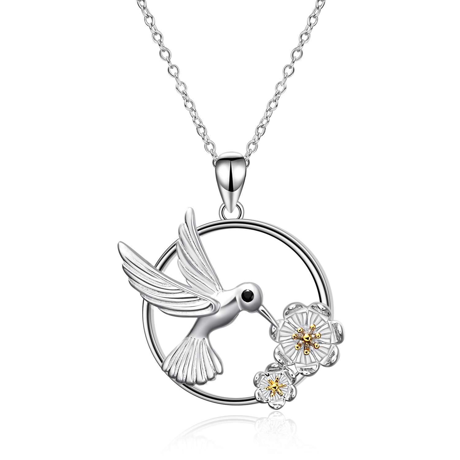 VONALA Hummingbird Daisy Necklace Sterling Silver Pendant Jewellery Delicate Gifts for Women (Silver)