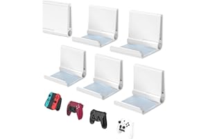 6amLifestyle 6 Pack Foldable Controller Wall Mount Holder for Xbox PS5 PS4 PS3 Switch Pro Strong Adhesive/Screw Controller Hanger Hook with Anti-Slip Pad Universal Gaming Remote Accessories, White