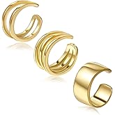 3Pcs Ear Cuffs Earrings Set Non Piercing Clip on Cartilage Earrings 14K Gold Plated Cubic Zirconia Hoop Earring for Women Men