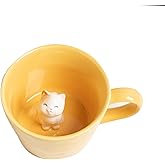 DIHOclub Cat Coffee Cup Hidden Ceramic Animal Inside Mug,Cute Cartoon Handmade Figurine Mugs,Holiday and Birthday Gift for Coffee Milk Tea Lovers,12 Oz(yellow)