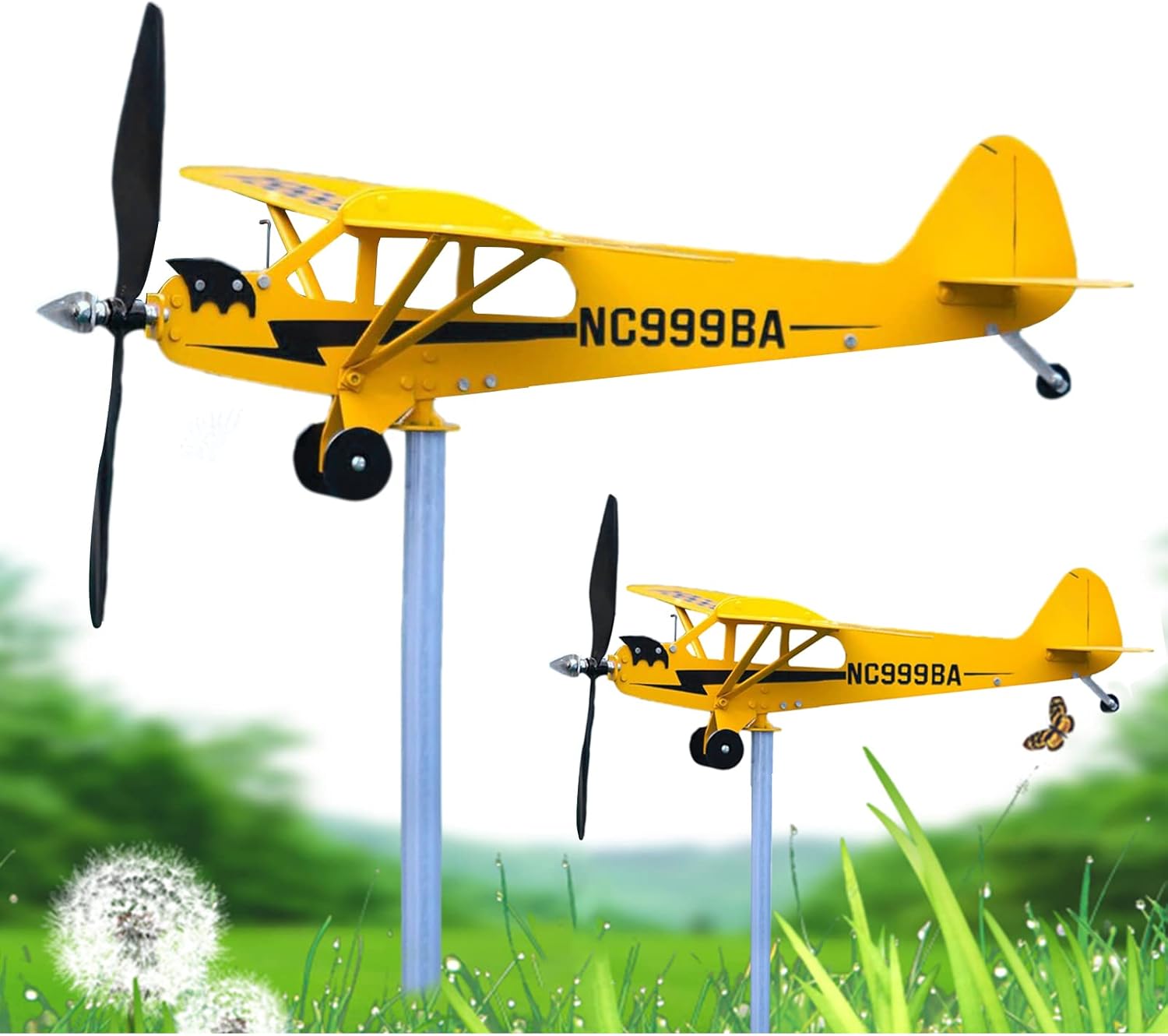 Weathervanes - Piper J3 Cub Airplane Weathervane, Airplane Wind Spinner Metal Airplane Weathervane, Outdoor Airplane Weathervanes Windmill Decoration for Yard/Garden/Patio Lawn Gifts for Flight Lovers (32 * 28cm)