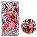 Spritech(TM for Samsung Galaxy Note 3,PU Leather Wallet Phone Case 3D Handmade Bling Pink Crystal Design Flower Butterfly Decorated Sim Folding Protected Smartphone Cover with Card Slots