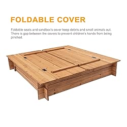 BIRASIL Wood Sandbox with 2 Bench Seats, Sand Boxes