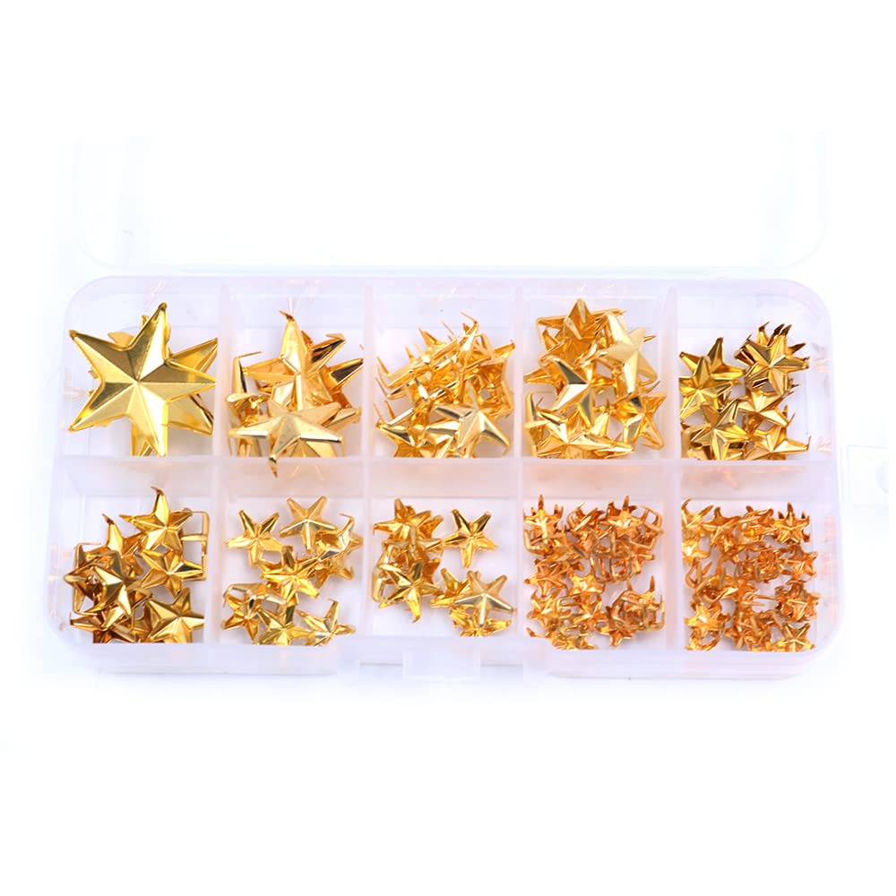 Tiardey 150Pcs Nailhead Star Studs Hand Pressed Metal Punk Rivets for Leather craft, Goth & Accessories, Belt, Designer Clothes and DIY Decoration - Gold