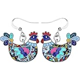 NEWEI Cute Enamel Hen Rooster Chicken Earrings Dangle Farm Animal Jewelry For Women Chicken Gift Charms