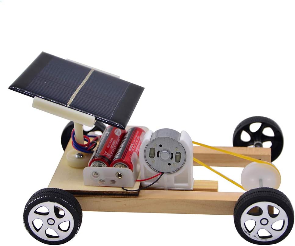Whiie891203 Solar Power Wooden Pulley Car Toy Science Project Experiment Educational Model for Kids and Adults, Birthday & Christmas Gift