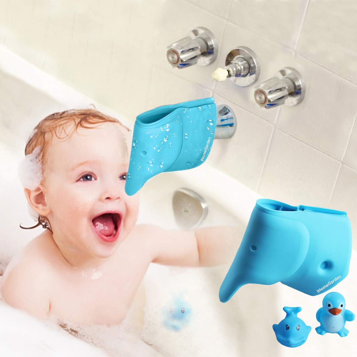 Bath Spout Cover - Faucet Cover Baby - Tub Spout Cover - Bathtub Faucet Cover for Kids - Tub Faucet Protector for Baby -Silicone Spout Cover Blue Elephant - Kids bathroom accessories : Baby