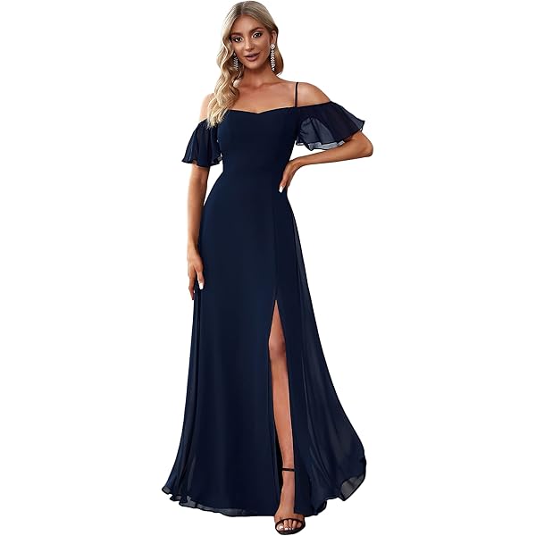 Amazon.com: Alisa Pan Women's V-Neck Ruffle Short Sleeves Formal Dress  Empire Waist Elegant Evening Gowns with Stretch Navy M : Clothing, Shoes &  Jewelry