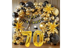 70th Birthday Decorations For Men And Women Back- 70 Years Banner Set With 70 Sign Black Gold Birthday Party Decor 119Pcs Bir