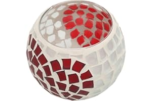 Tnfeeon Mosaic Candle Holder, Unique Heart Design, Handmade Glass Tea Light, Elegant Home Decor, for Weddings and Dining Tabl