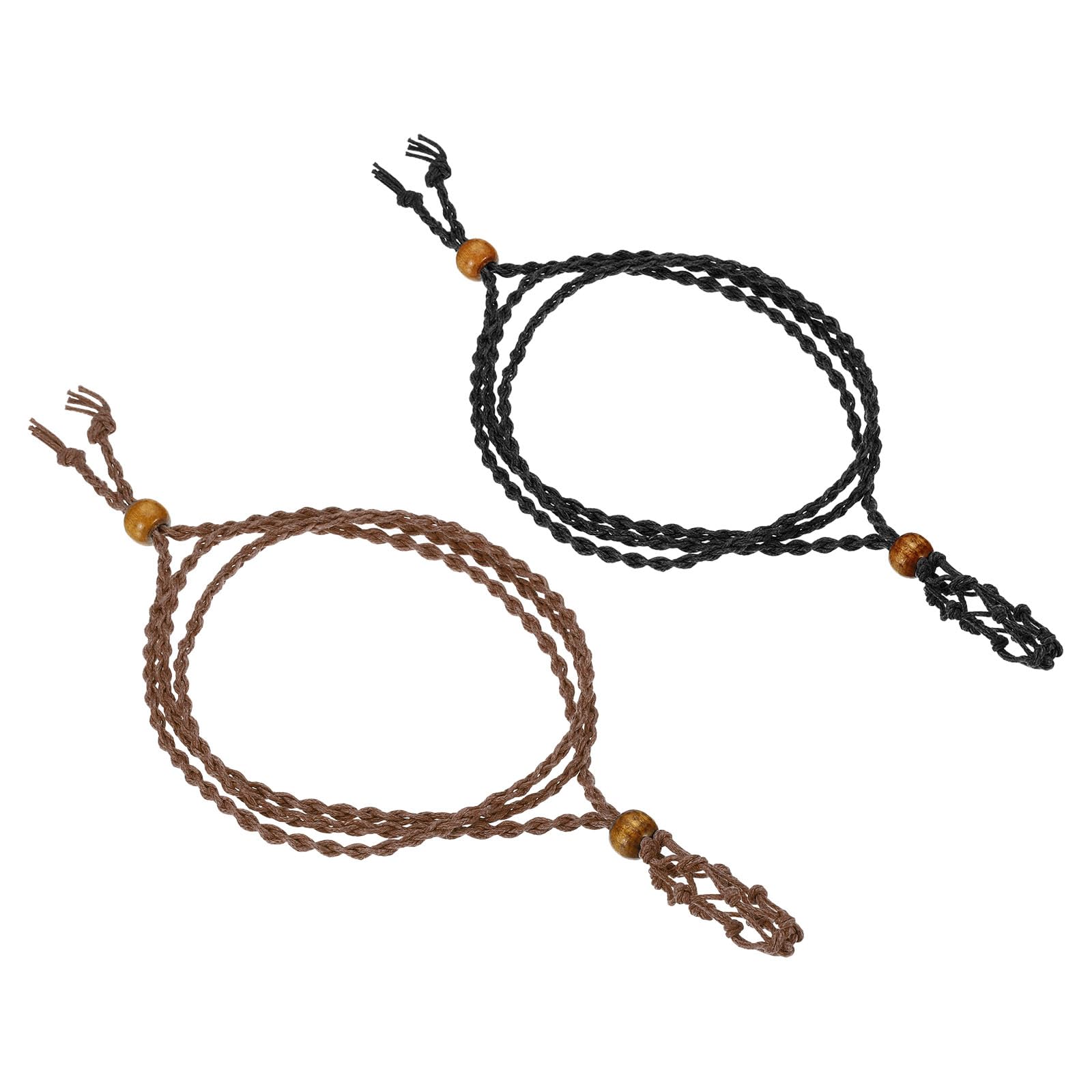 PATIKIL Necklace Cord Empty Stone Holder, 2 Pack Crystal Cage Necklace Holder Adjustable Quartz Pendant Stone Holders for Jewelry Making, Black Brown