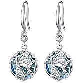 CHENGHONG Tree of Life Earrings for Women 925 Sterling Silver Blue Crystal Butterfly/Dragonfly/Cat/Bee Dangle Earrings for Women Jewelry Gifts