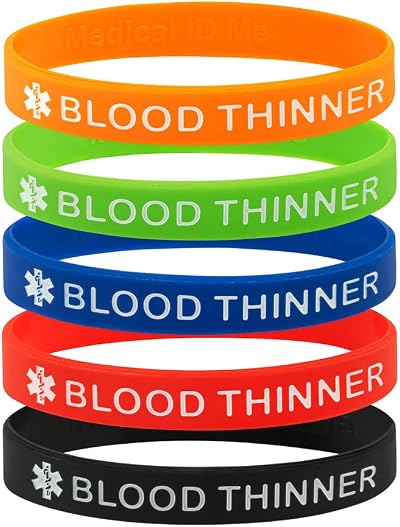 Medical ID Me Blood Thinner Silicone Wristbands Bleeding Risk Warfarin 5 Pack