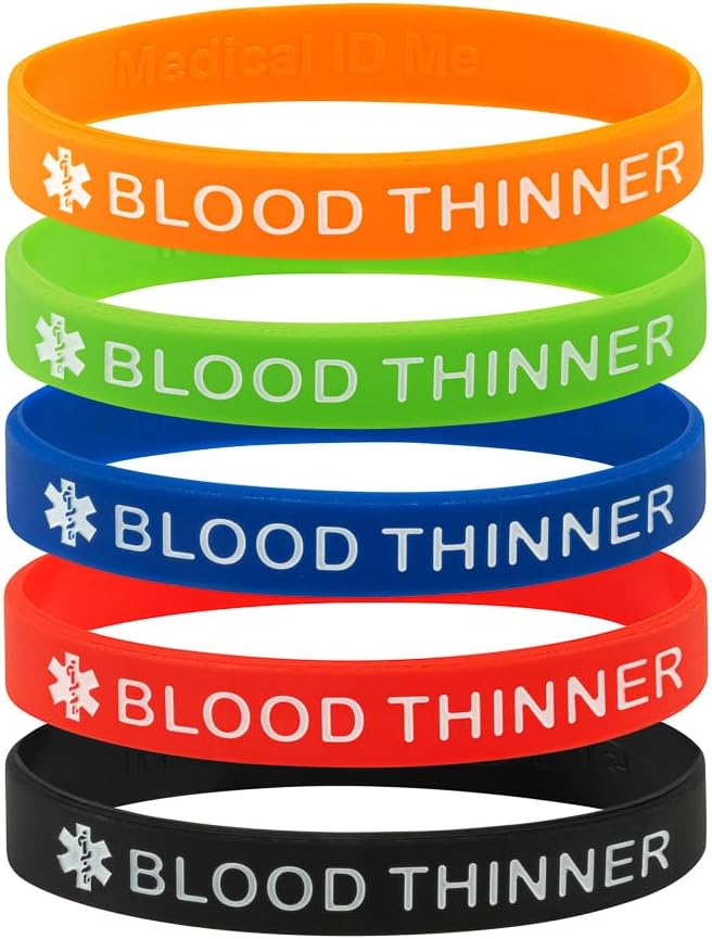 Medical ID Me Blood Thinner Silicone Wristbands Bleeding Risk Warfarin 5 Pack