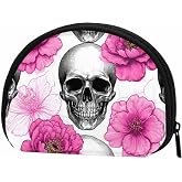 IBILIU Small Coin Purse Skulls Pink Flower Spooky Halloween Mini Wallet Coin Pouch Change Purse For Women Men