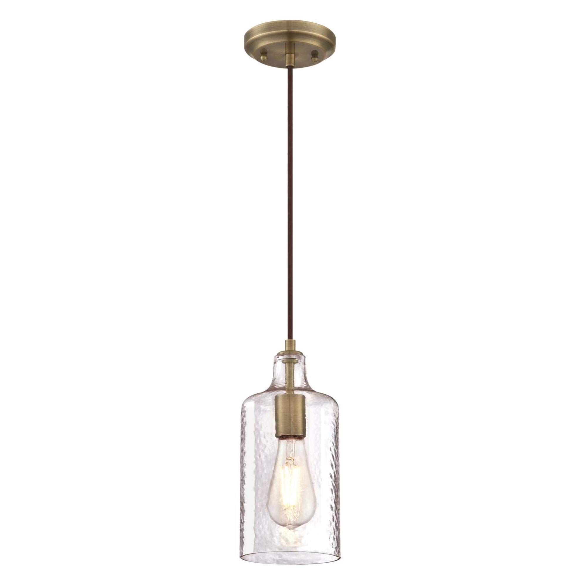 Photo 1 of ** USED/ UNTESTED ** Westinghouse 6371400, Antique Brass Finish with Clear Textured Glass Carmen One-Light Indoor Mini Pendant, 120 Volts