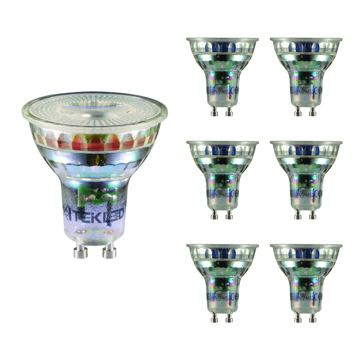 TEKLED® GU10 LED Bulbs | Energy Saving 4W Light Bulb 50W Halogen Spotlight Equivalent | MR16 5000K 350LM NONDIMMABLE | 6-Pack | Cool White Daylight