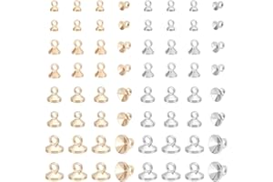 PH PandaHall 160pcs 4 Sizes Bead Cap Pendant Bails Cap, 2 Colors Brass Bead End Caps Pendant Bails Ball Connector Cup Round Bails with Loop Findings for Earring Necklace Jewelry DIY Craft
