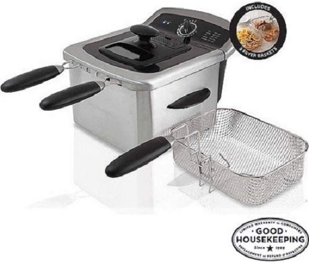 Farberware 4L Dual Deep Fryer with 3 Fryer Baskets, Stainless Steel