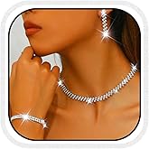 Unicra Rhinestone Bridal Wedding Jewelry Sets Silver Necklace Earrings Bracelet Set Prom Formal Costume Jewelry Set for Women and Brides