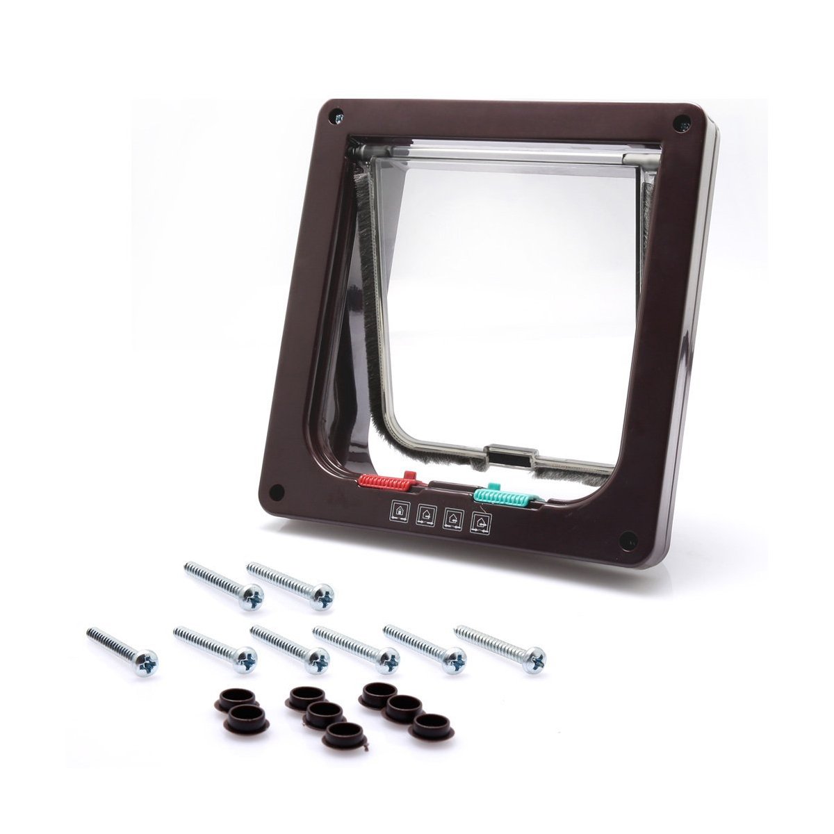 PETCUTE Cat Flap Dog Door 4 Way Locking Pet Door for Cat and Dog Fast installation Cat Flap Brown L