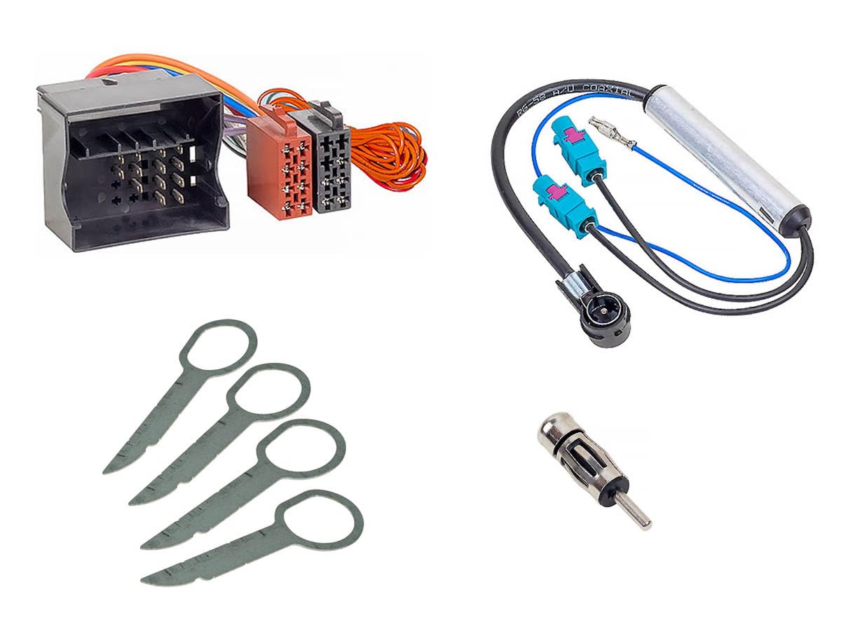 Audioproject A359 - Radio Adaptor Set Car Radio Quadlock ISO + Antenna Adaptor Double Fakra to ISO - DIN + Release Keys - Compatible with VW Audi Skoda Seat Golf Polo A3 A4 Tuner Diversity