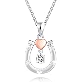 ACJNA 925 Sterling Silver Lucky Horseshoe with CZ Cute U Pendant Necklace Women Jewelry set