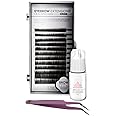 KC Republic Lash Eyebrow Extensions Kit with 1 x Trays of Mink False Eyebrows in Black, Eyebrow Extension Glue Clear & Extension Tweezers, Comes on Mixed Length Trays 5-8 mm (Black, Violet Tweezer)